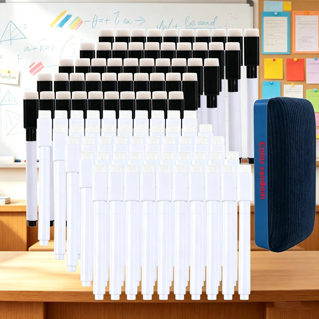 Magnetic Black/White Dry Erase Markers with Eraser Cap White Board Dry erase Markers Classroom Dry Wipe Pens for Office School Qme