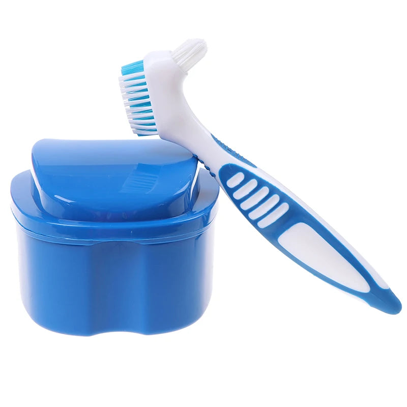 Denture Bath Storage Box Dental False Teeth Organizer Hanging Net Qme Dark blue
