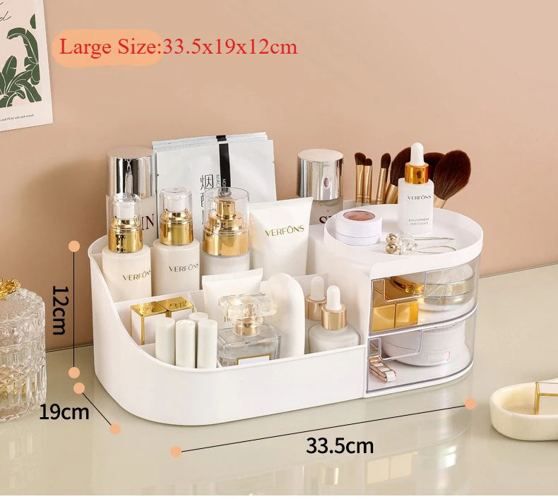 Makeup Storage Box With Mirror Desktop Dressing Table Makeup Mirror Cosmetics Jewelry Storage Box Touch Light Storage Organizer Qme
