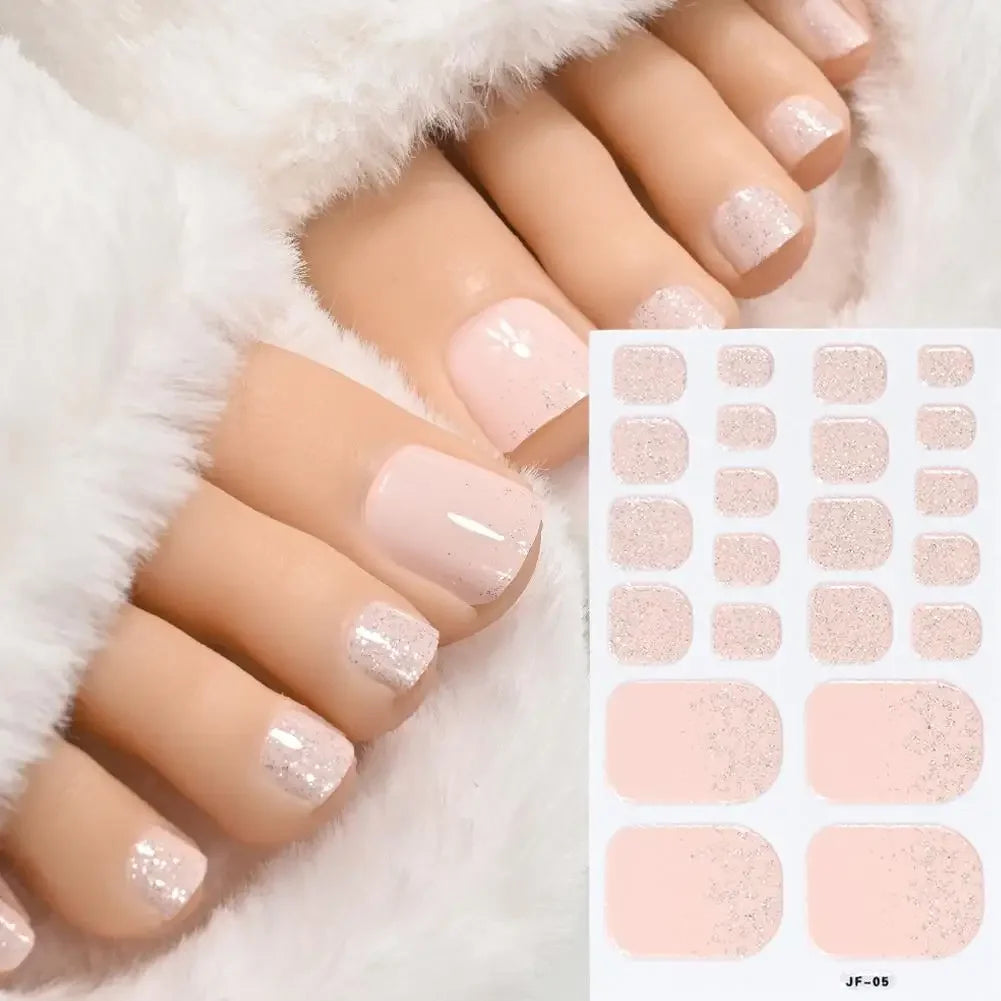 22Tips French Black Baking-free Toe Nail Stickers With Toenail Polish Patch Cover Decal Full Wraps Nail Glitter Art Long-La Y8P7 Qme E CN