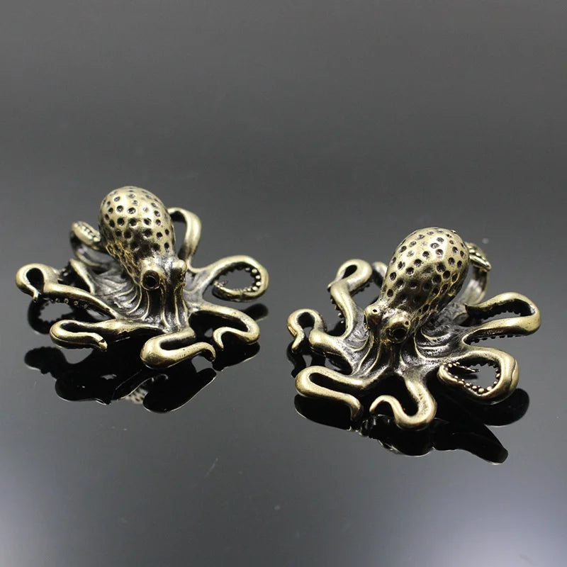 Brass Octopus Home Decoration Antique Copper Animal Figurines Miniatures Desk Ornament Accessories Creative Table Tea Pets Craft Qme