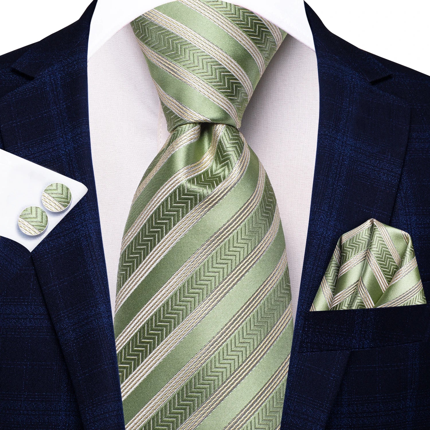 Black Green Striped Ties Men Wedding Accessories Mens Necktie Pocket