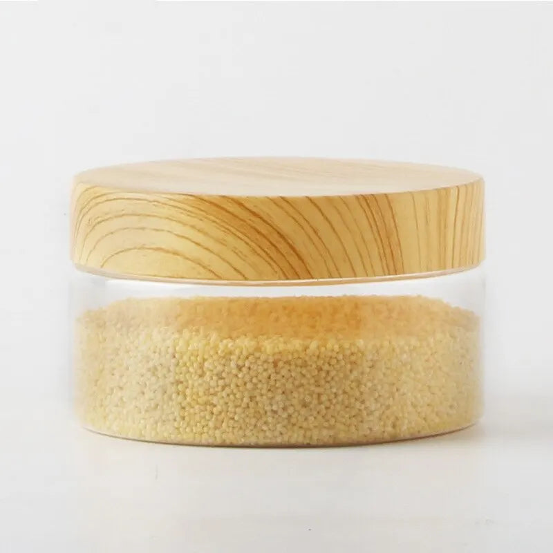 Imitation Wood Grain Sealed Jar Transparent Plastic Food Jar Dried Fruit PET Flower Tea Biscuit Box Food Packaging Bottles Qme 3pcs 200ml