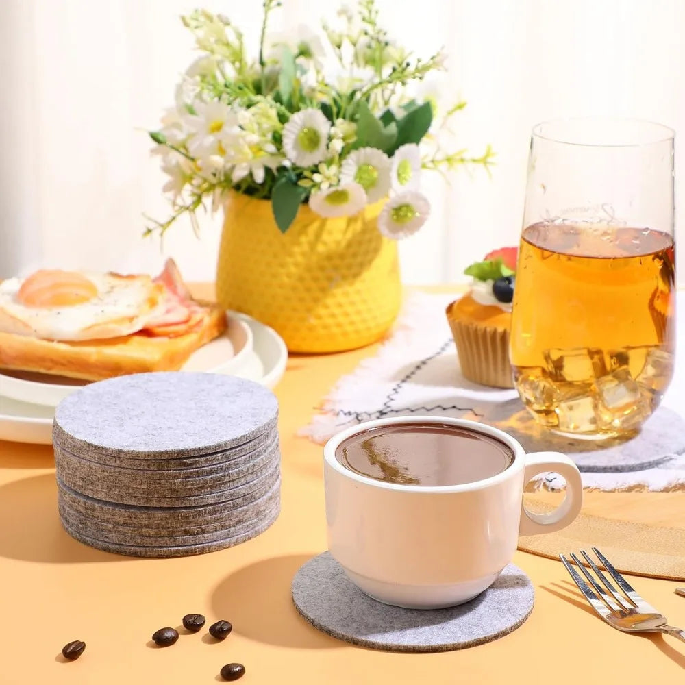 10PCS Felt Coaster Set 10cm Round Anti scalding Heat Resistant Drink Mug Plate Placemats Table Protector Pad Kitchen Accessories Qme