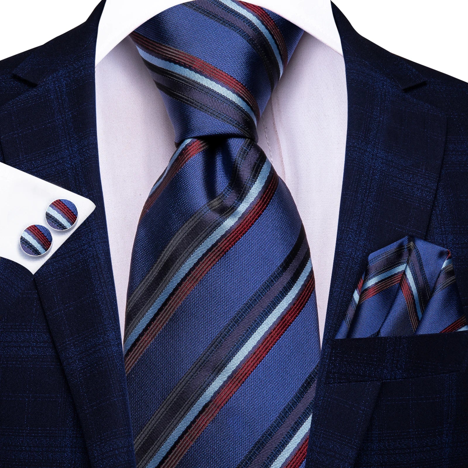 Hi-tie Navy Blue Fashion Mens Elegant Tie Handkerchief Cufflinks Qme HT-N-3989
