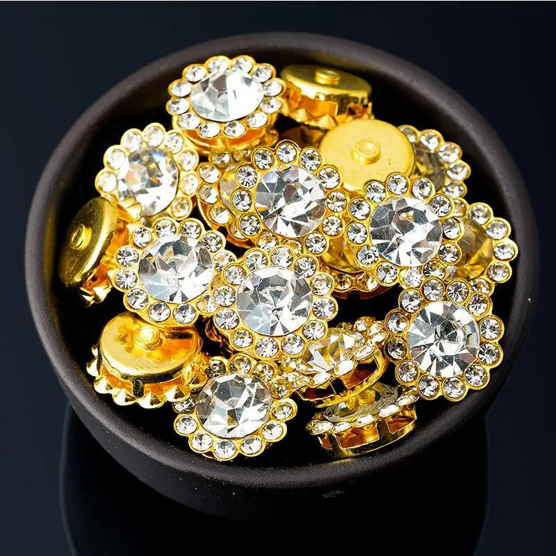 10/12mm Round Crystal Glass Sewing Stone Glue-on Claw Rhinestones Gold Base Button Sew On Rhinestones For Diy Clothes Crafts Qme A 12MM