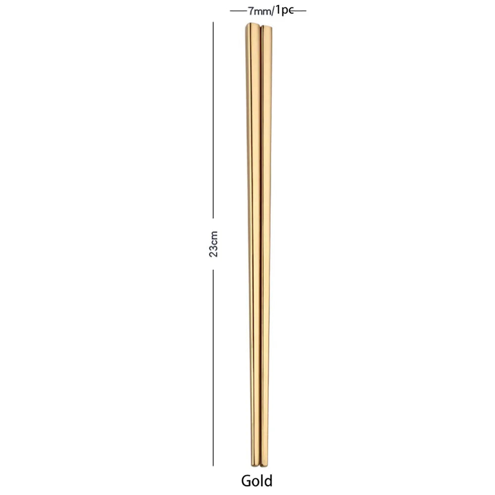 1Pair Stainless Steel Colorful Length Chopsticks Household Anti-slip Round Metal Chop Sticks Protable Outdoor Picnic Tableware Qme Gold
