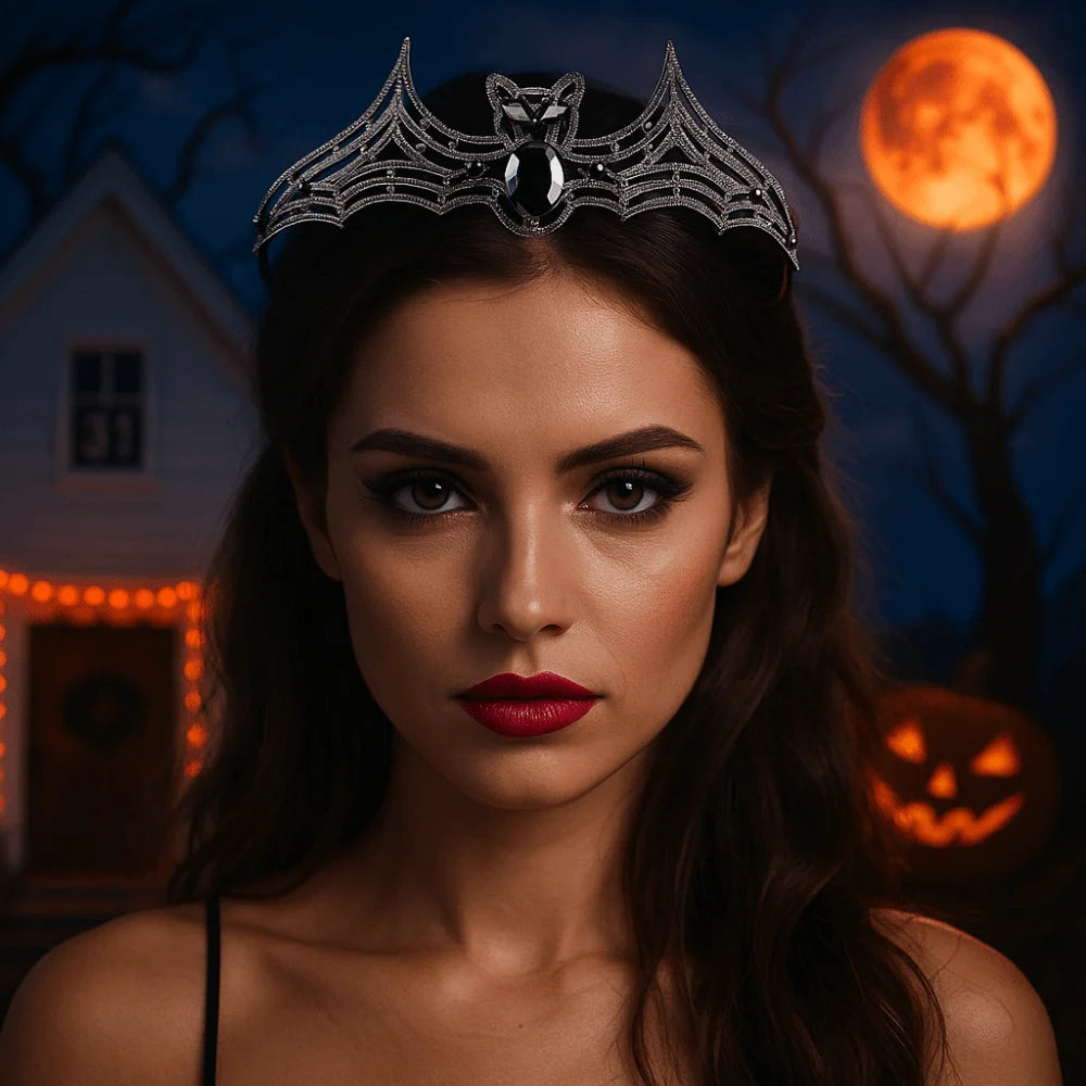 Simple Metal Halloween Bat Hairband Sparkling Multicolor Rhinestone Crowns Cosplay Props Dark Halloween Tiara Ladies Qme