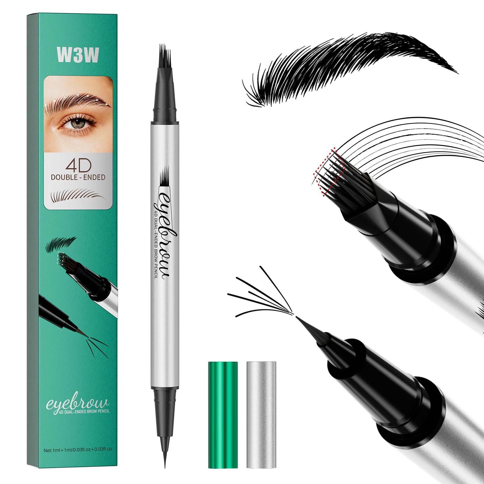 2 in 1 Dual-Ended Eyebrow Pencil & Eyeliner, Waterproof Sweat-Proof Smudge-Proof Fade-Resistant 4D Microcarving Realistic Eyebro Qme W683-5