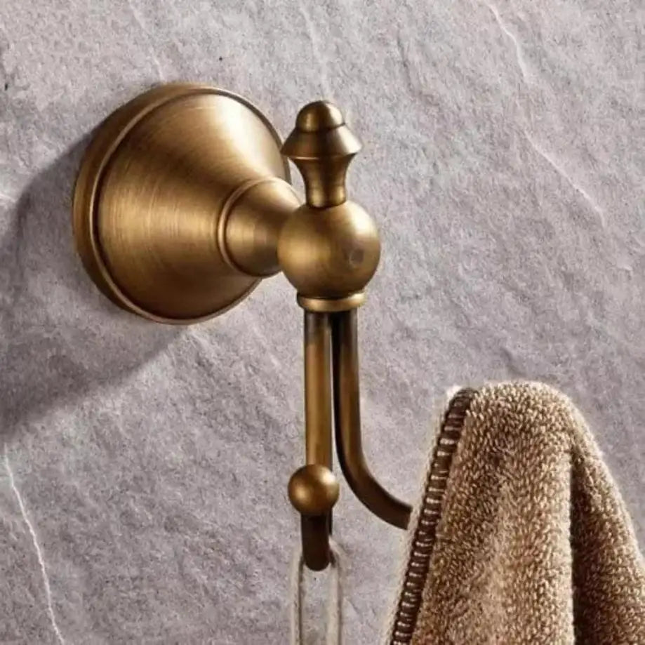 Vintage Wall Mounted Towel Hook Antique Brass Double Robe Coat Hanger Bathroom Kitchen Door Hook Hardware Accessory Qme