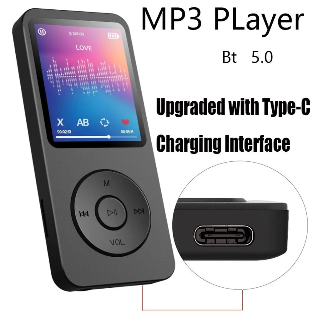 MP3 MP4 Player Music Player 1.8in Color Screen Bluetooth-Compatible5.0 Music Stereo Player with E-book/FM Radio/Recording Qme