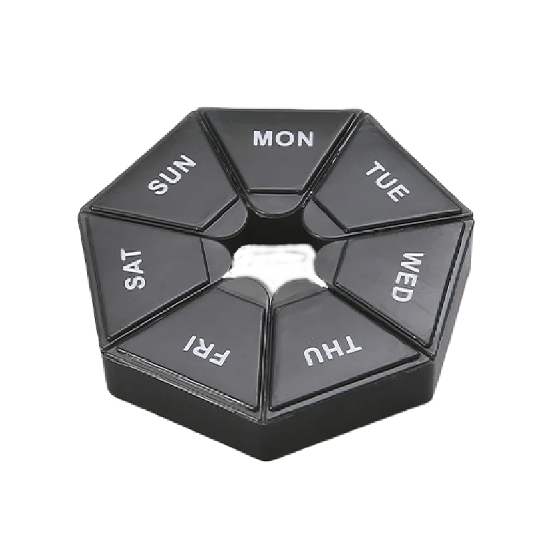 1Pcs Pill Case 7 Days Tablet Candy Pill Box Organizer Portable Storage Tablet Holder Travel Pill Organizer Pill Dispenser Qme Black