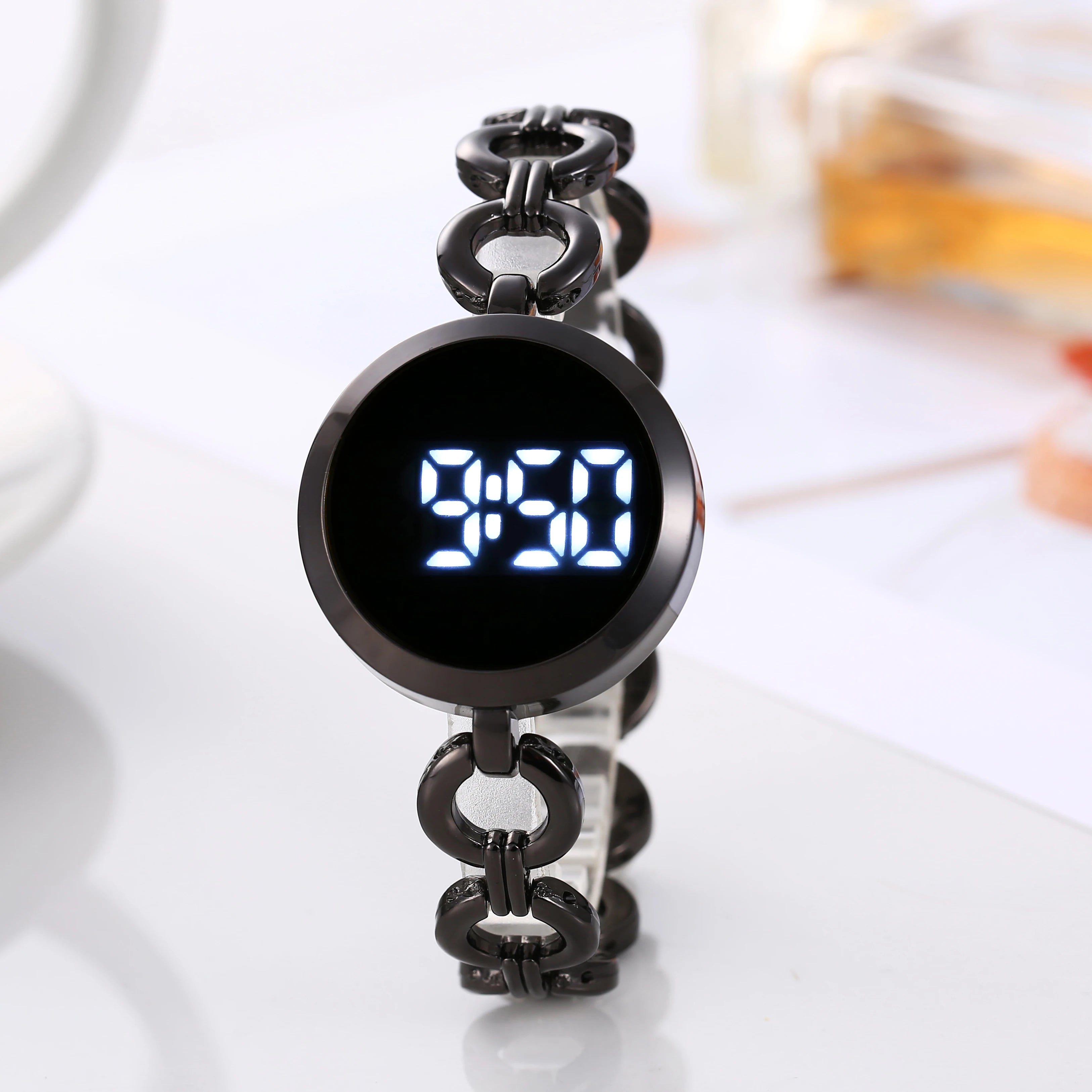 Fashion Chain Watch Women's Steel Belt Student Bracelet LED Electronic Women's Touch Watch Qme black