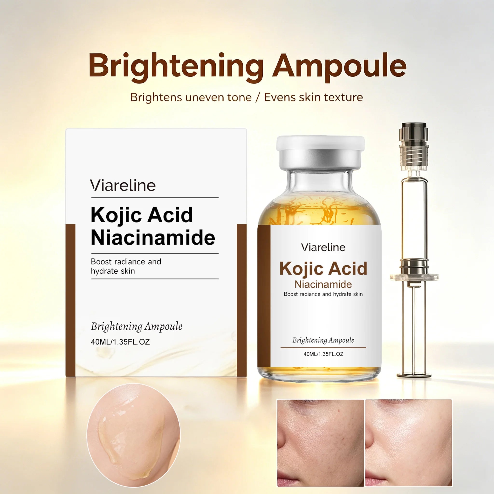 Niacinamide Brightening Ampoule Serum Face Hydrating Even Tone Nourishing Brightening Essence Kojic Acid Dark Spot Corrector Qme
