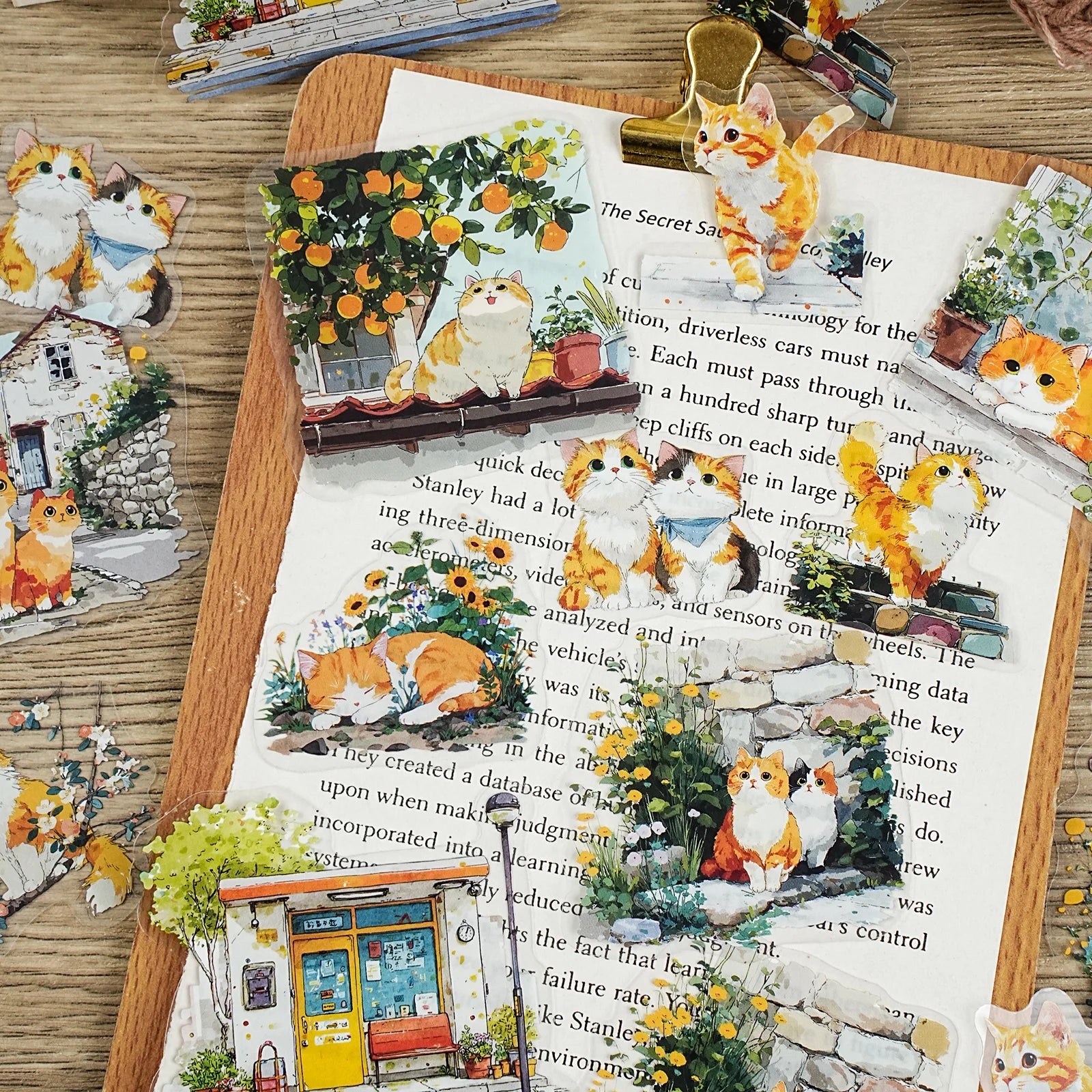 15Sheets/Bag Kawaii Cute Cartoon Cat Pet Theme PET Stickers for DIY Craft Scrapbooking Guitar Phone Case Laptop Water Bottle Dec Qme
