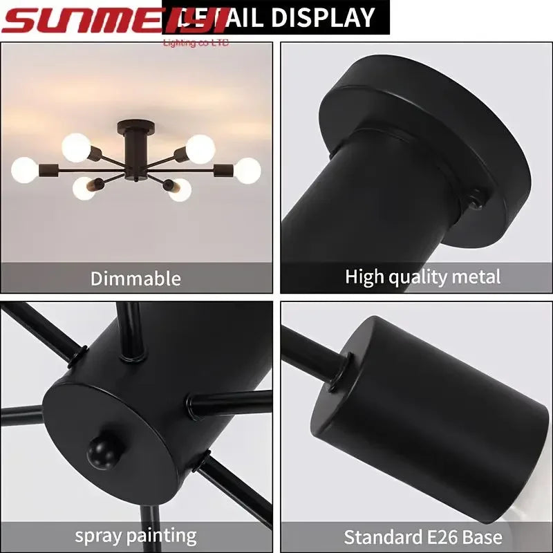 Nordic Minimalist Modern Atmosphere Living Room Dining Room Chandelier Bedroom Guest Room Iron Branch LED Ceiling Light Fixture Qme