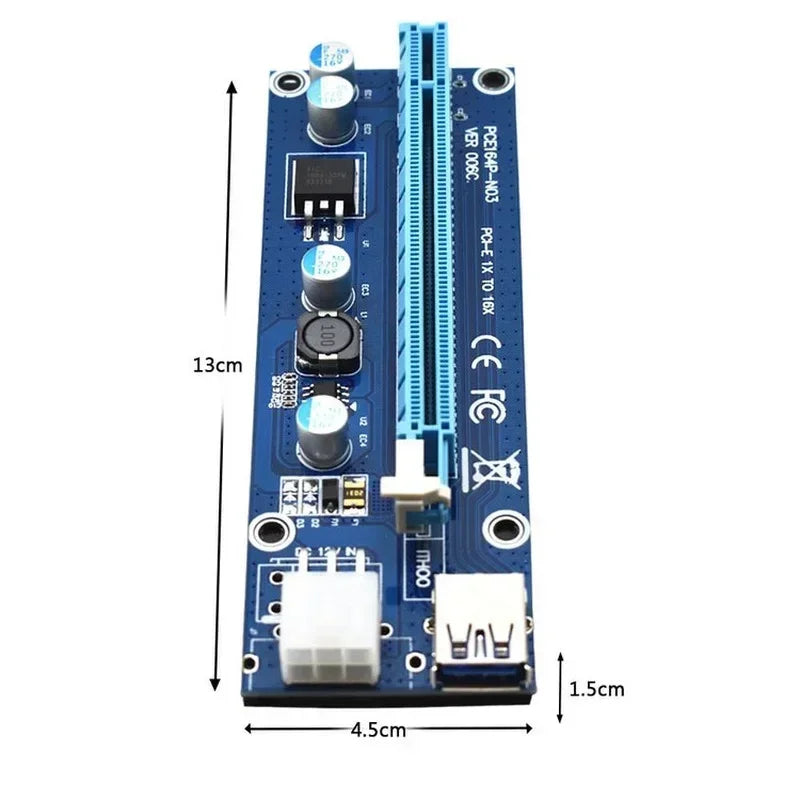 PCI-E 1X To 16X Riser Card, PCI-E SATA To 6Pin Power Cable, USB 3.0 For Bitcoin Mining Miner Qme