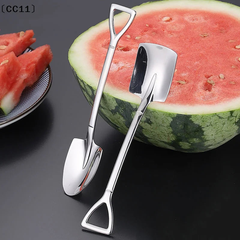 1 Shovel Spoons Stainless Steel Teaspoons Creative Coffee Spoon Ice Qme