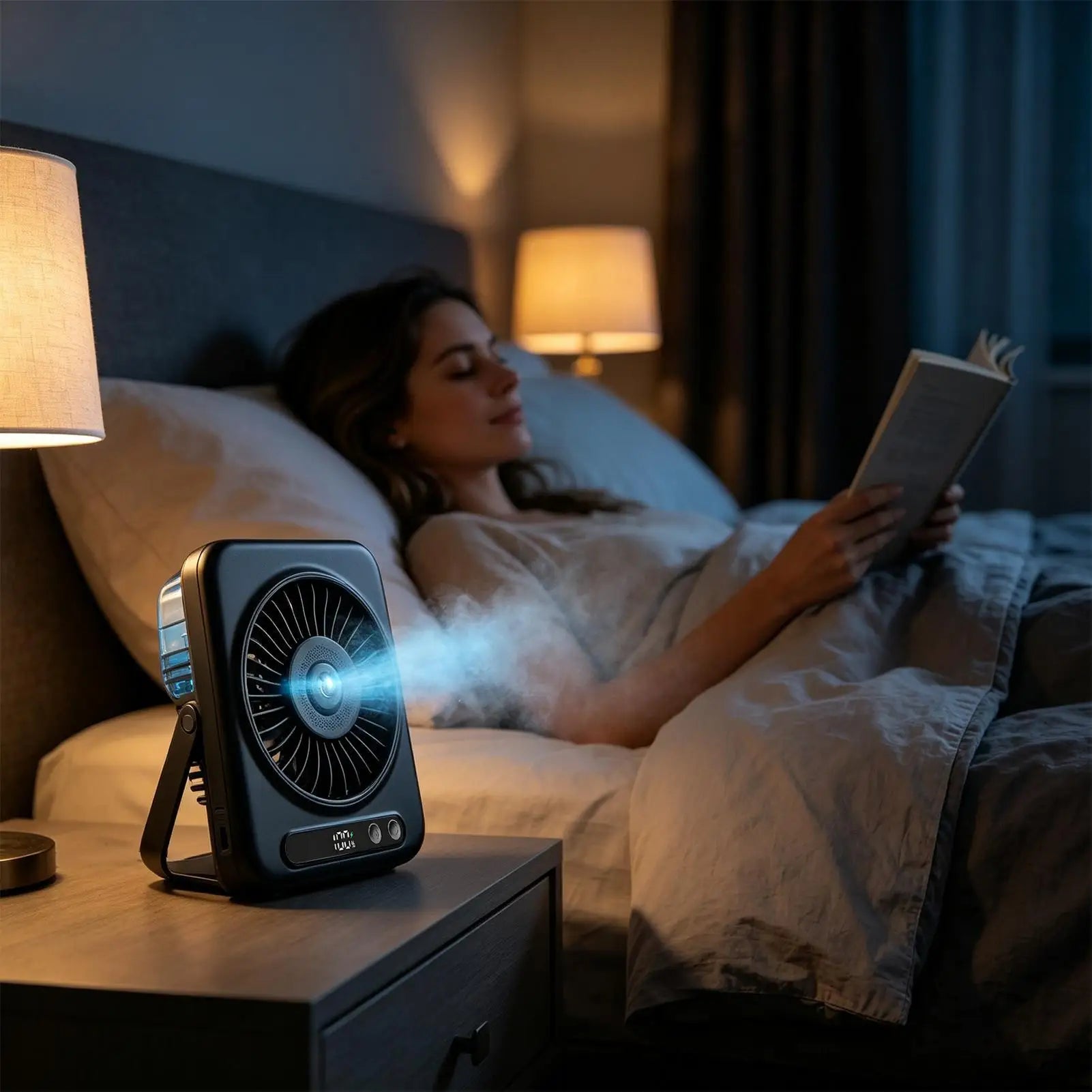 Mist Fan 5-Speed USB Rechargeable Desk Wind Blower 120-Degree Adjustable Angle LED Display Portable Fan Mist For Bedside Dorm Qme