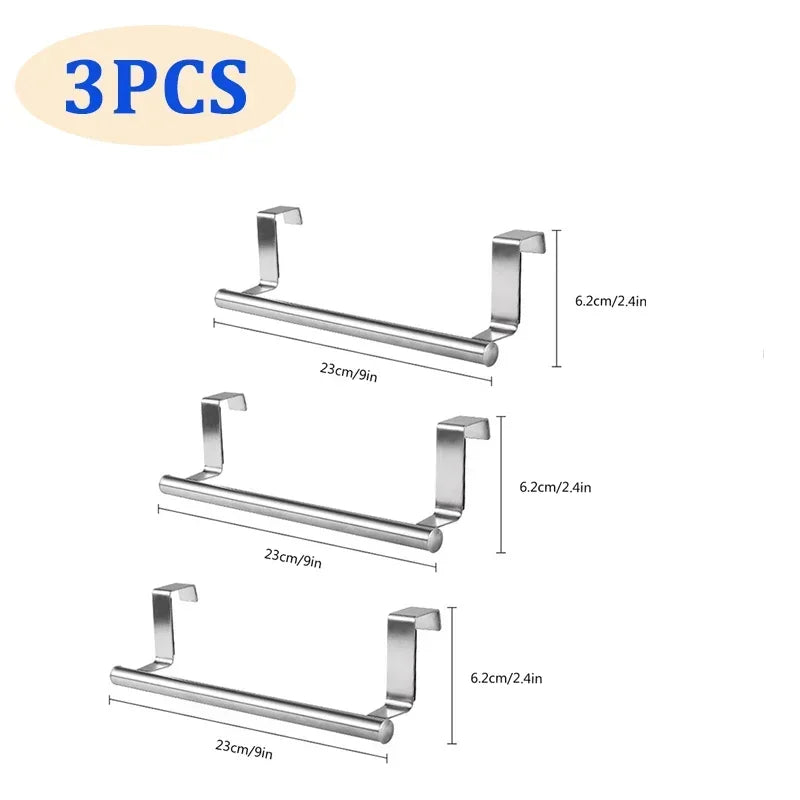 Stainless Steel Towel Rod,drillless Cabinet Door Rack Hanging Towels,Bathroom Accessories Door,Kitchen/bathroom Storage Qme 23.5CM-3PCS