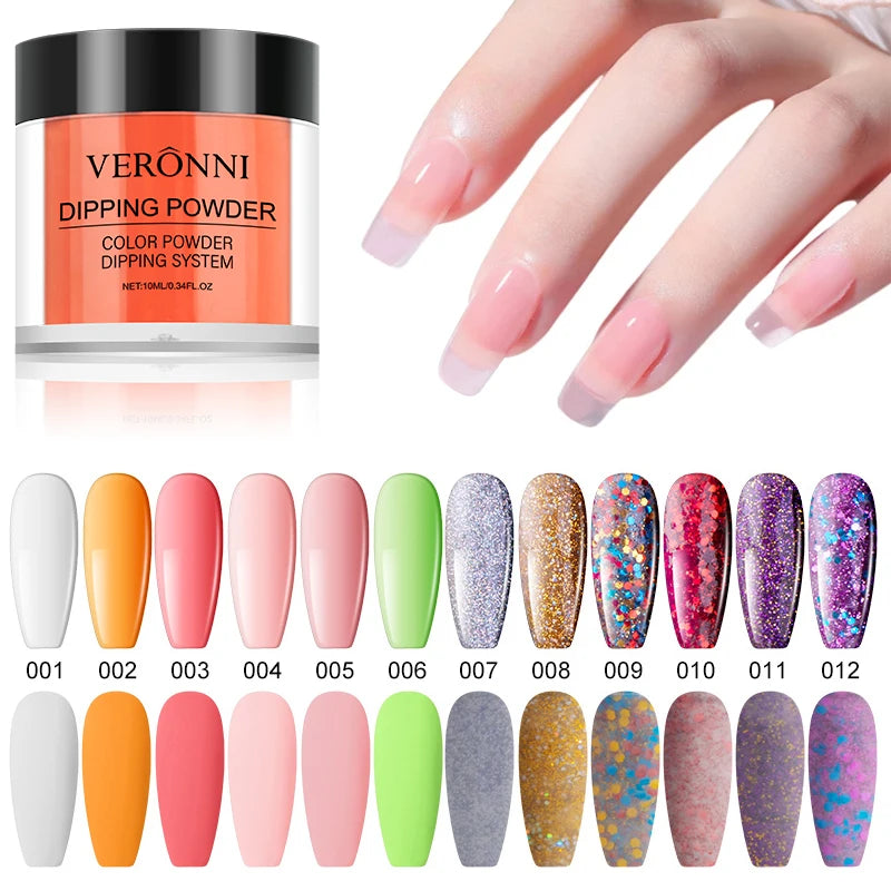 Nail Dipping Powder 6 Solid Colors Glitter Diamond Sequins Qme
