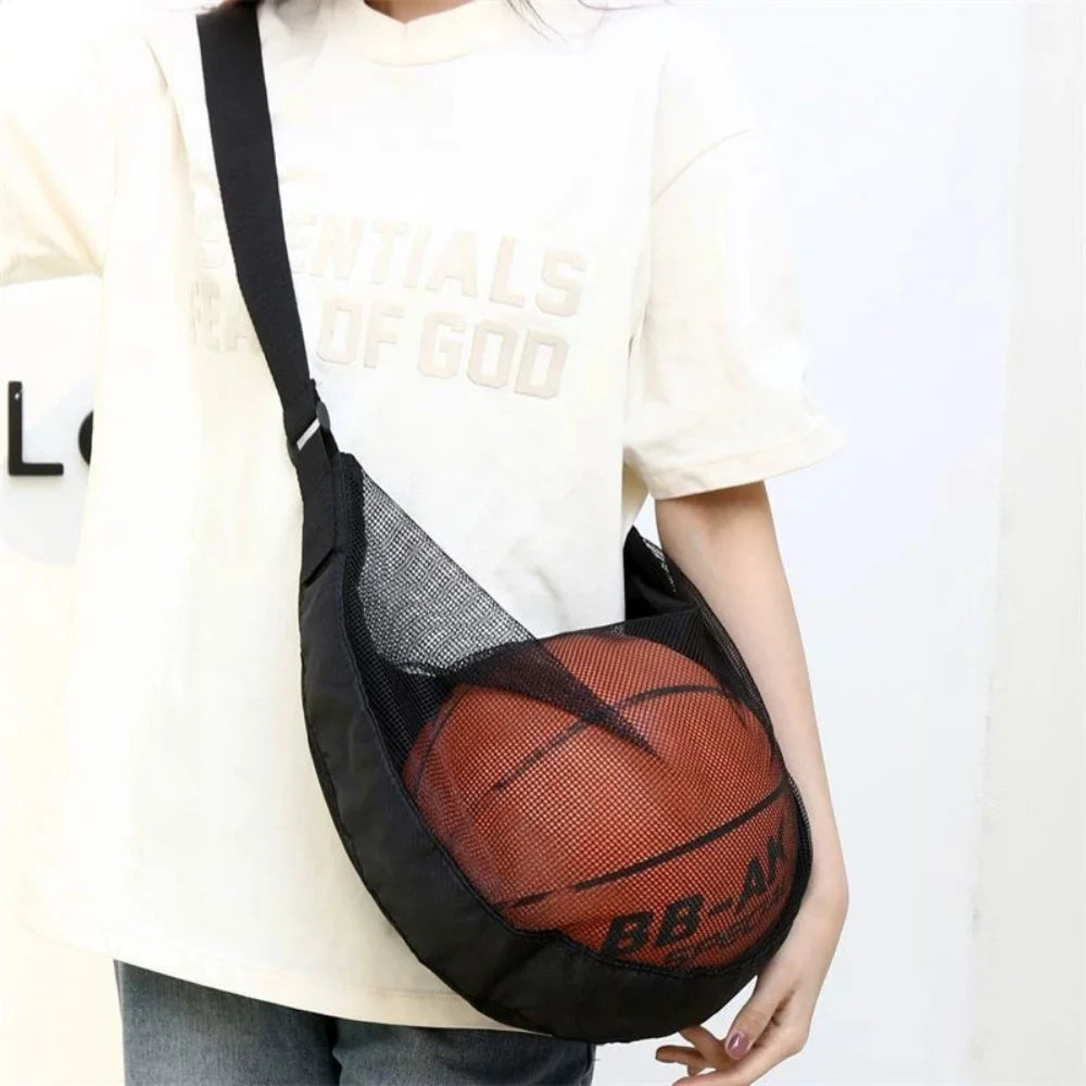 Single Shoulder Crossbody Single Ball Storage Bag Basketball Soccer Volleyball Anti-Tear Training and Fitness Mesh Zipper Bag Qme