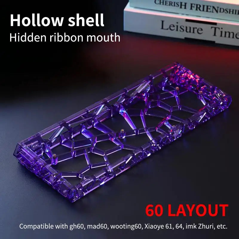 GH60 Hollow Transparent Keyboard Shell Universal 60 Layout Case Qme Purple