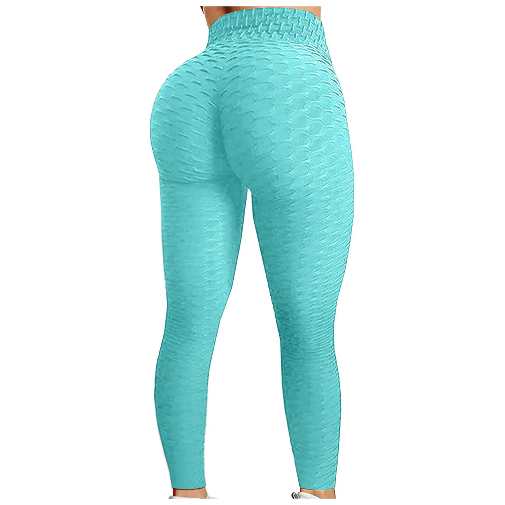 Women's Bubble Hip Lifting Exercise Fitness Running High Waist Yoga Pants Solid Color Fashionable Yoga Pants Qme