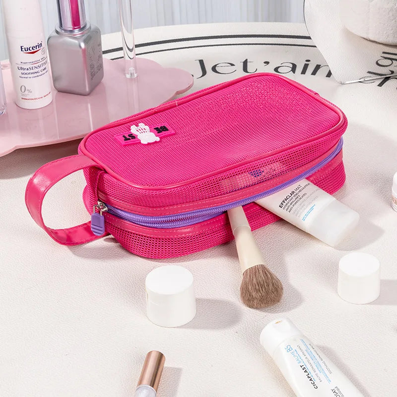 Hot Sale Portable Handheld Toiletries Bag Outdoor Travel Cosmetic Organizer Mesh Toiletry Organizer Trendy Beach Cosmetic Pouch Qme
