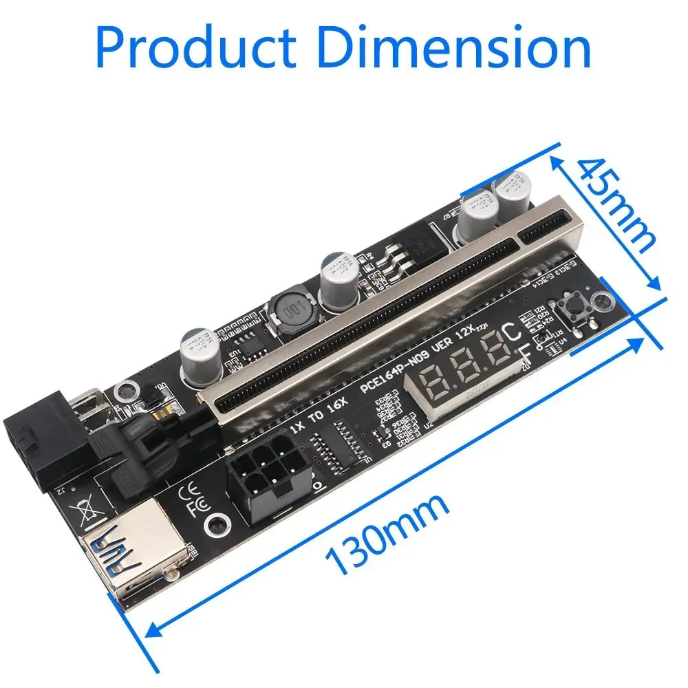 009S PLUS 12X VER Graphics Card Extension Cable with Temperature Digital Display Dual 6PIN Qme
