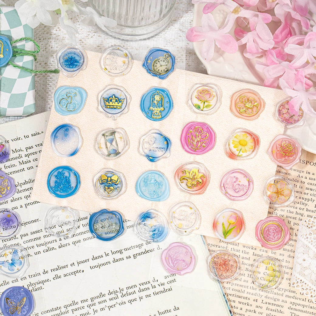 1 Sheet Classical Floral Wax Seal Epoxy Sticker Pack for DIY Craft, Scrapbook Material, Birthday Gift, Teaching Reward Qme