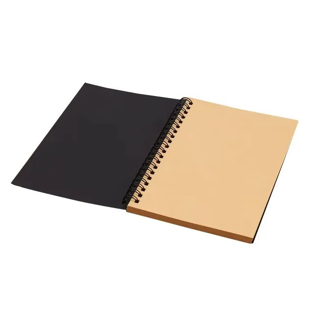 1 Book 50 Sheets Retro Spiral Kraft Paper Notebook Coil Sketchbook Graffiti Drawing Diary Journal Office School Writing Station Qme Black-Khaki Inner