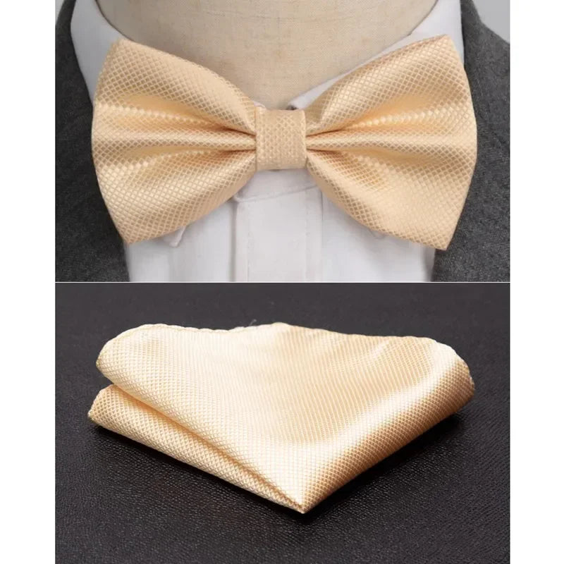 Men Bowtie Cravat Set Solid Fashion Butterfly Party Wedding Bow Ties Girls Formal Dress Tie Mens Bowknot Fashion Accessories Qme Champagne