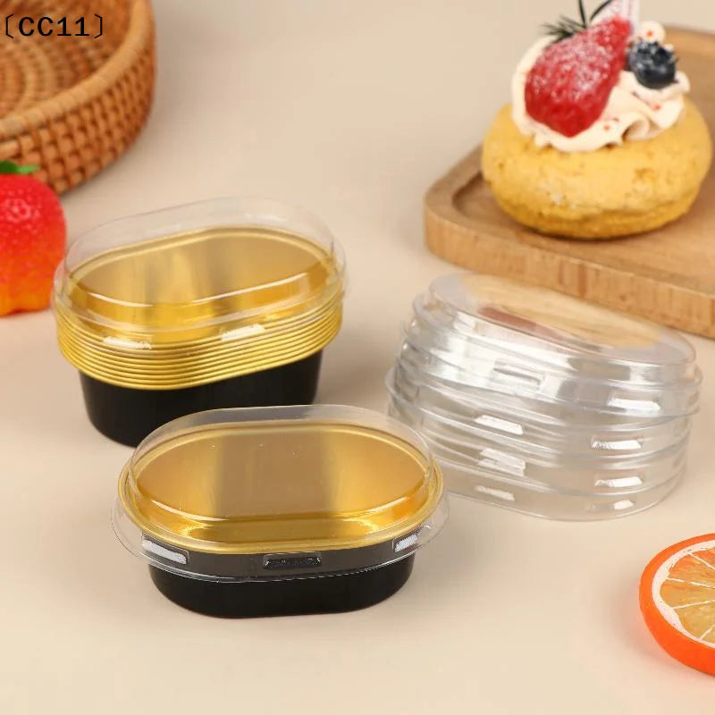 Aluminum Foil Oval Non-stick Baking Cups Cake Containers Clear Lids Qme