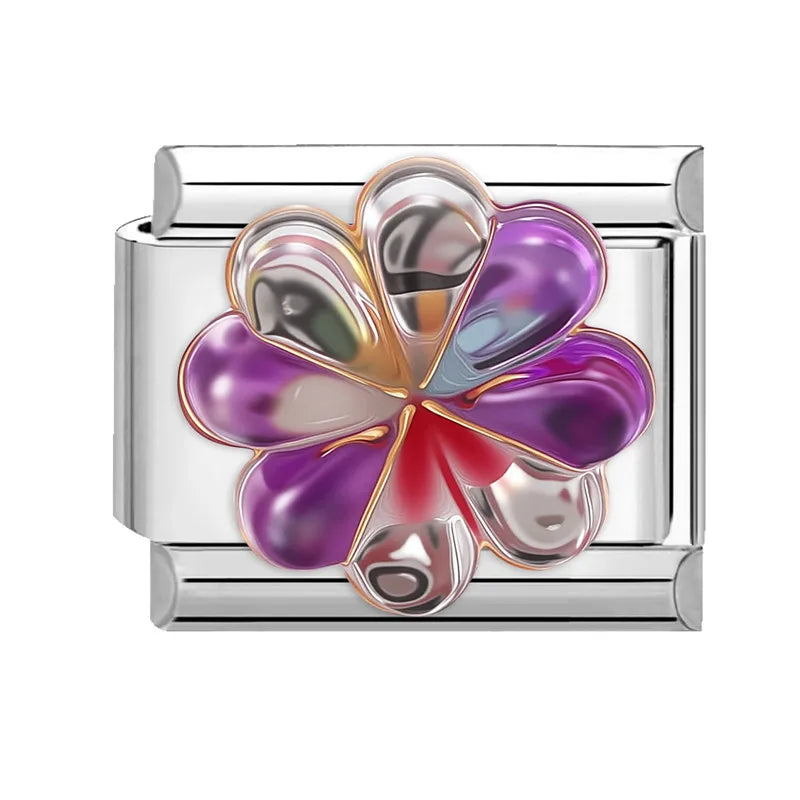 Fashion Colorful Y2K Heart Blue Purple Butterfly Italian Link Fit 9mm Stainless Steel Jewelry Making Charms Bracelets DIY Gifts Qme Style 31