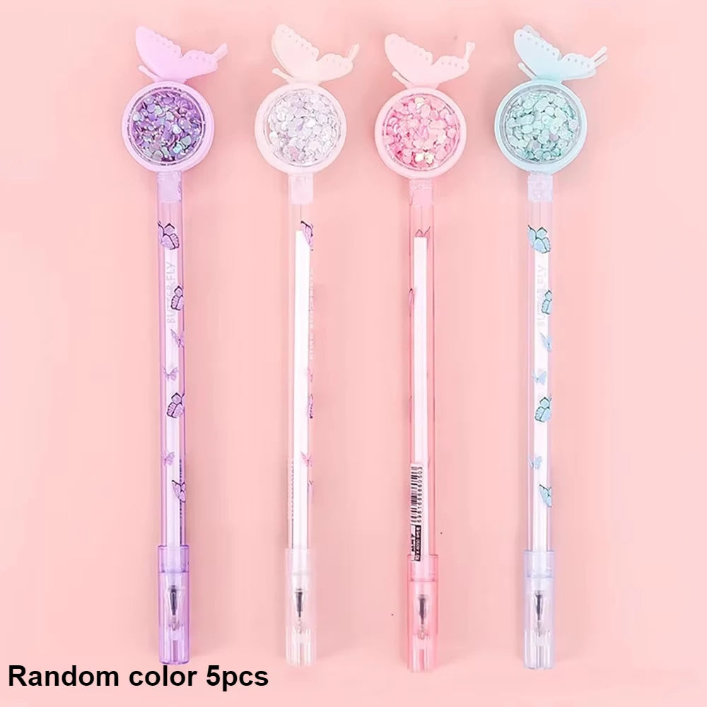 Butterfly Gel Ink Pen Novelty Holiday Pen with Black Ink, Suitable for Nurses, Students,Teachers, Classroom Office Supplies Qme Random color 5pcs