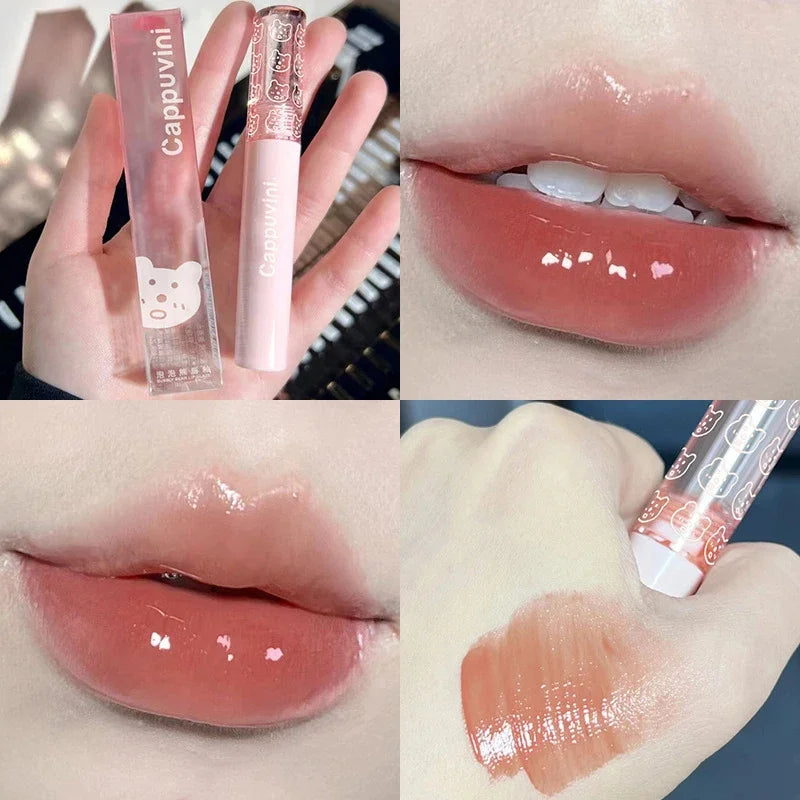 1PC Mirror Water Lip Gloss Cherry Pink Transparent Waterproof Long Lasting Moisturizing Nude Clear Tint Glass Lips Oil Makeup Qme