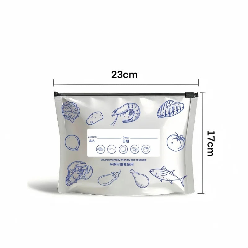 10Pcs/Bag Kitchen Aluminum Foil Fresh Bag Freezer Stand Up Zip Lock Bag Large Capacity Reusable Food Organizer Bags Qme 23-17cm-10pcs