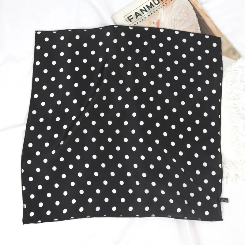 Women Breathable Fashion Dot Small Neck Square Scarfs Office Lady Qme black