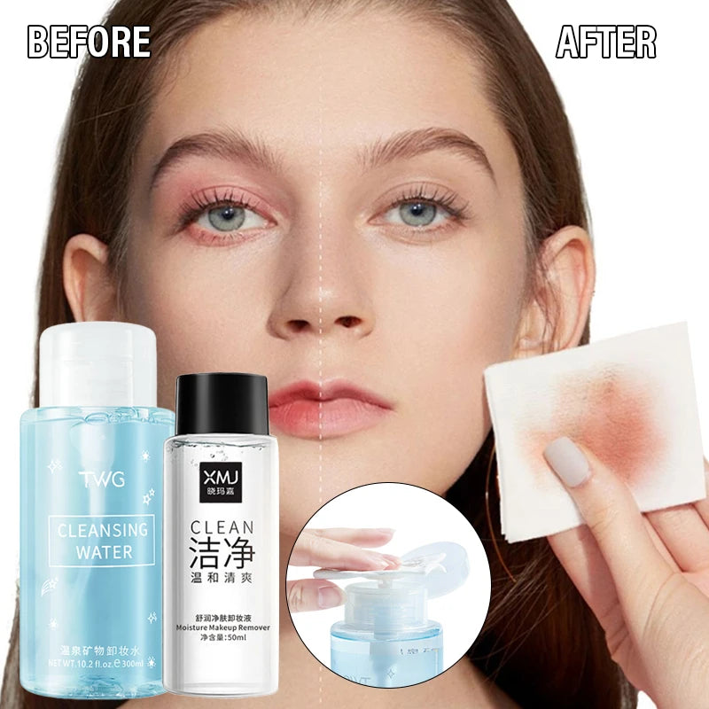Gentle Press Pump Makeup Remover 300ml Amino Acid Cleansing Water, Deep Clean Hydrating Non-Tightening Non-Sticky Makeup Remover Qme