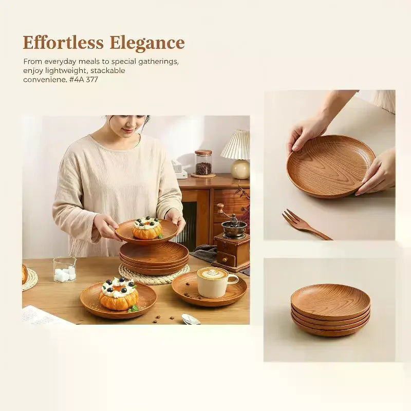 Japanese Style Tea Tray PP Plastic Wood Grain Serving Tray For Home Hotel Restaurant Multipurpose Cup Plate Wooden Spoon Qme