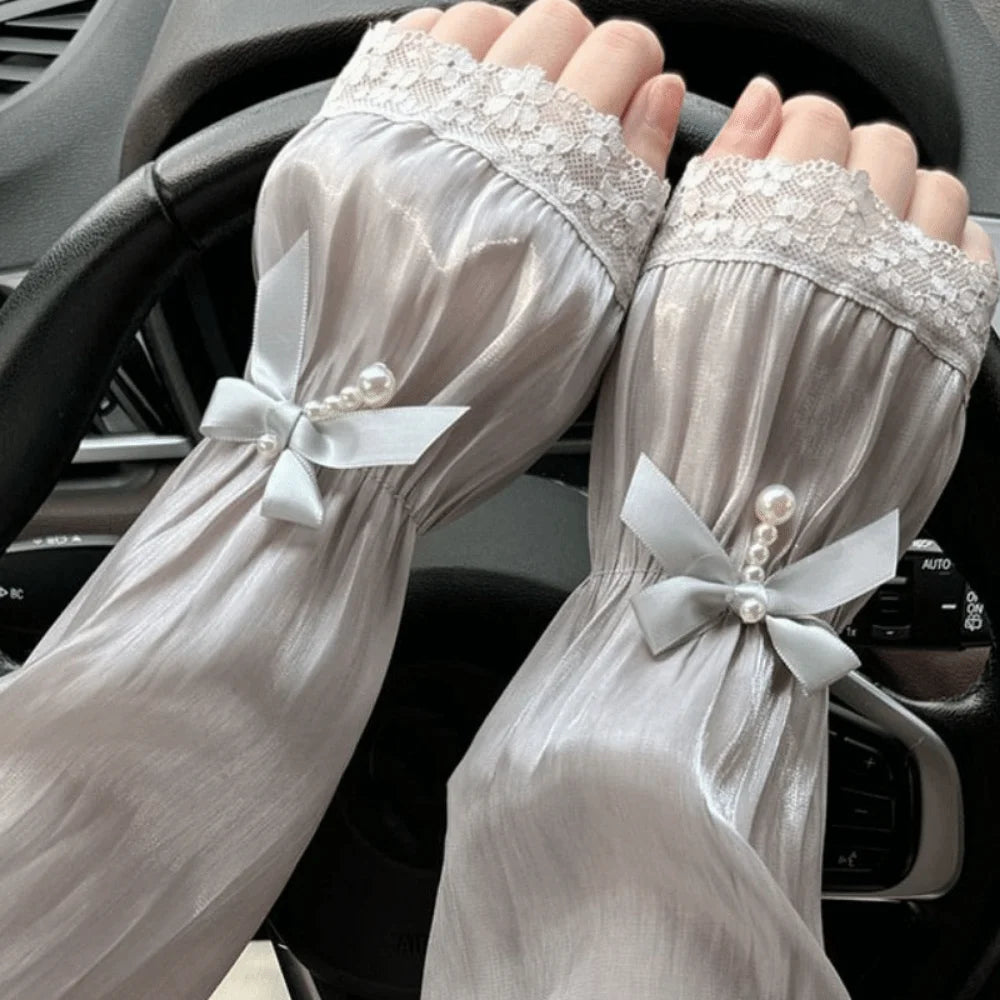 Breathable Sun Protection Sleeves Elegant Solid UV Elastic Long Lace Qme