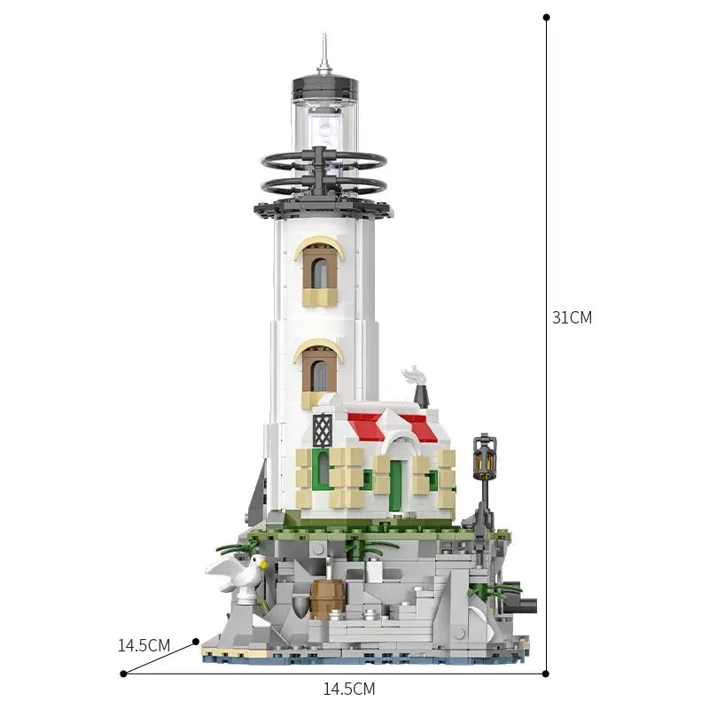 Sea Island Electric Lighthouse Building Blocks Fisherman's Hut Glowing Lighthouse Assembly Model Bricks Desktop Ornaments Gifts Qme Opp Bag