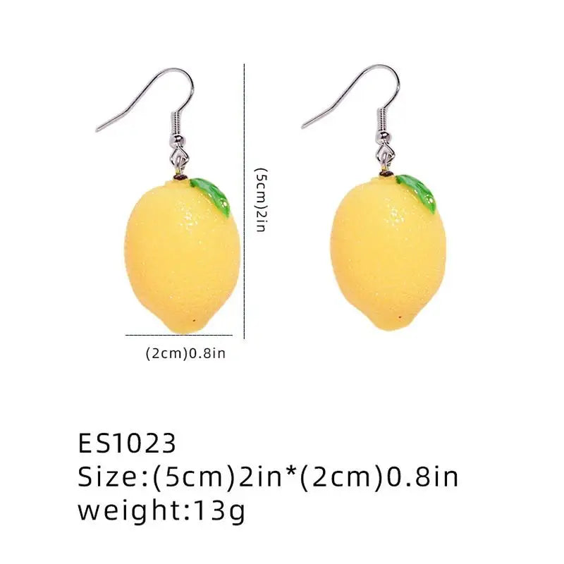 1 Pair Creative Funny 3D Fruit Studs Earring Fashion Cute Imitation Lemon Earrings For Girls Summer All-match Ear Jewelry Gift Qme