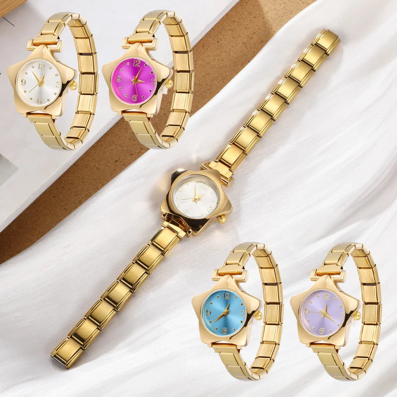 1 Piece Gold Retro Simple Men Women's Watch Stainless Steel Strap Watch Star Dial Casual Fashion Watch Suitable for Daily Wear Qme