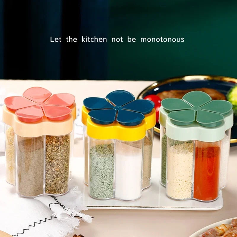 5 In 1 Seasoning Jar Plastic Container Seasoning Bottle Spice Organizer Outdoor Camping Seasoning Container Kitchen Gadget Sets Qme