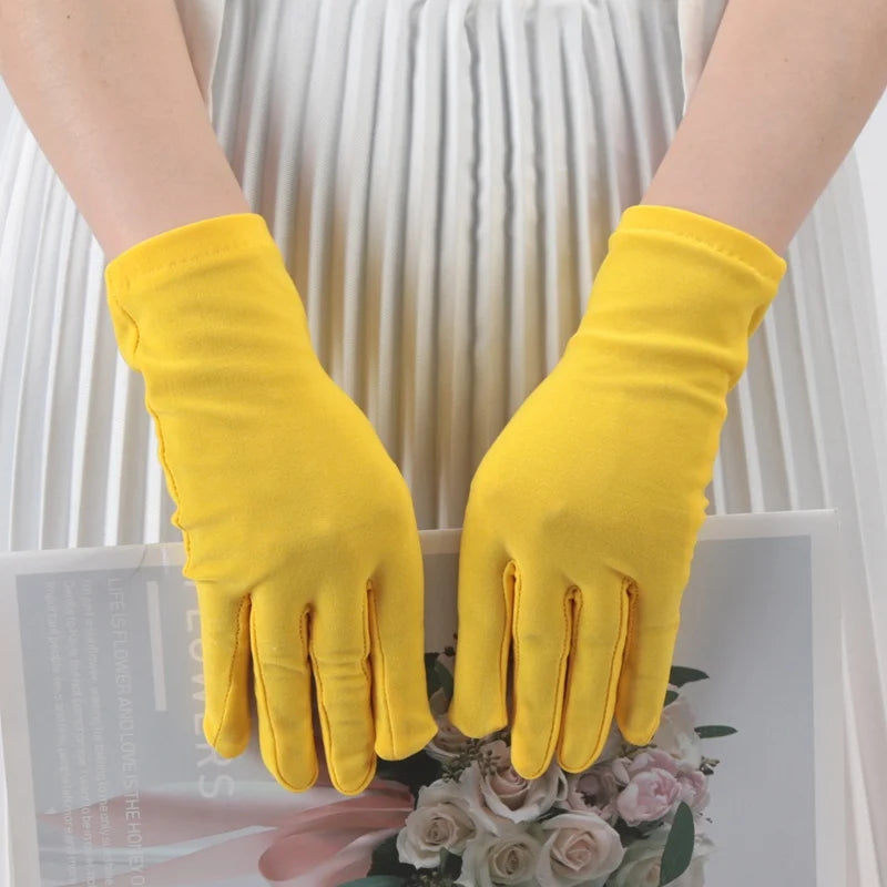 Solid Fashion Women's Gloves Manner Ceremonial White Elastic Qme Gold