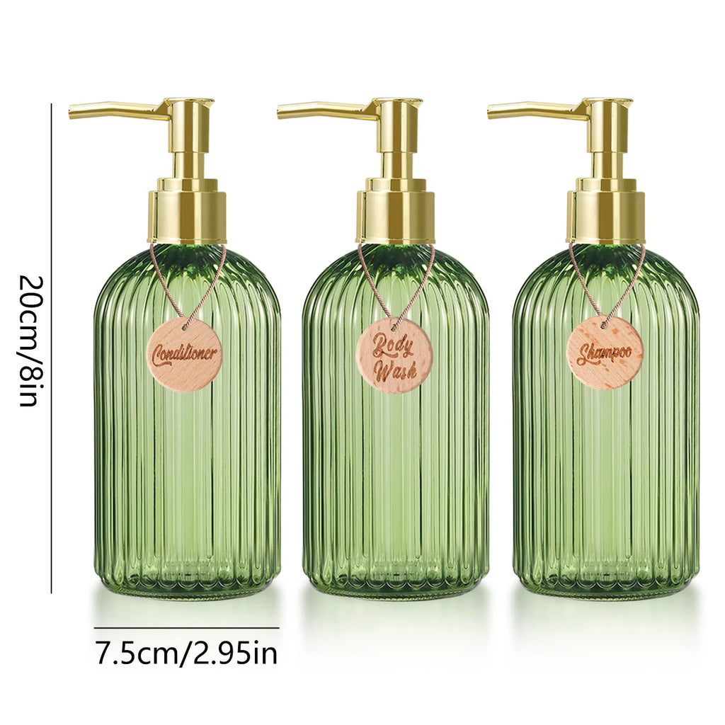 Reusable Shampoo Conditioner Body Wash Bottle Bathroom Shower Soap Dispenser with Wooden Tag Gold Bathroom Accessories Qme