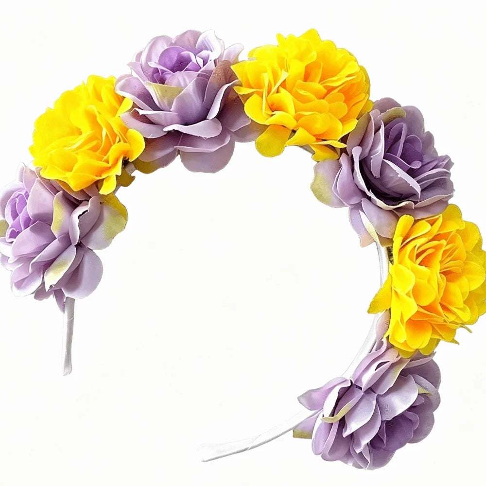 Romantic Floral Headband Wreaths Garland Elegant Artificial Flower Qme Purple