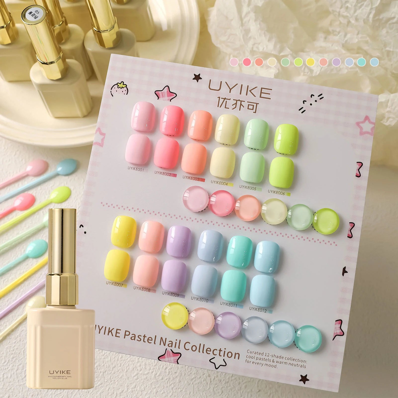 12 Colors Candy Macaron Gel Nail Polish Set, High Saturation Pastel Jelly Gel Polish, Soak Off UV LED Nail Art Manicure Set 15ml Qme 12 color